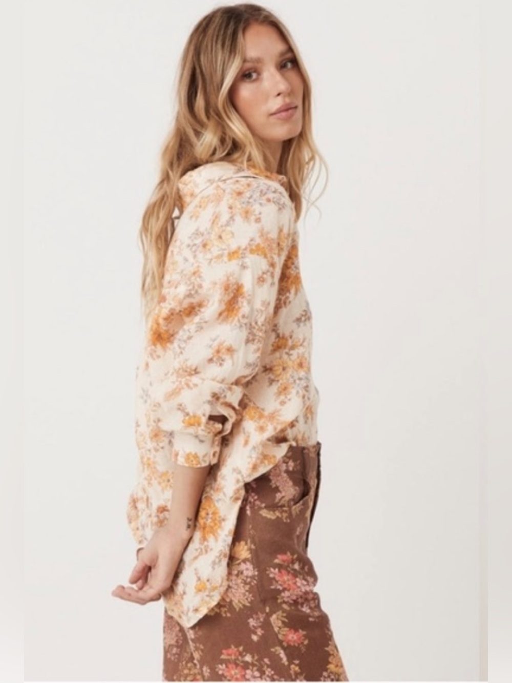 Free People X Spell Meadowland Linen Blouse Buttondown Top | Cream | XS | NWT - Picture 4 of 16